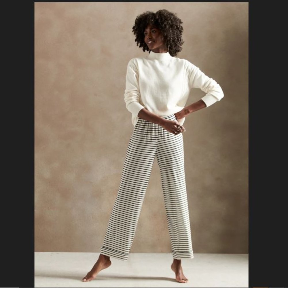 Banana Republic Modal Sleep Pants White w/Navy Stripes